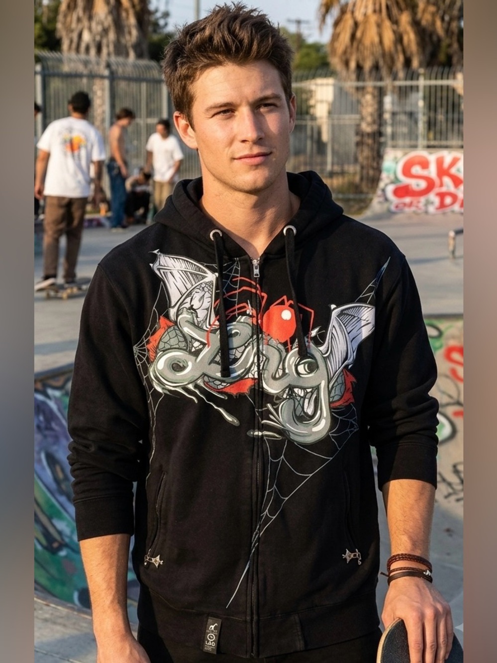 Vintage/Y2K LRG Spider Web Full-Zip Hoodie Men’s Large Black -Streetwear Hip Hop